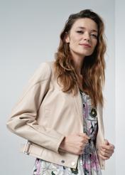 Beige leather jacket for women KURDS-0449-1370(W24)-01