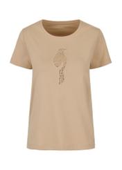 Women's beige T-shirt with decorative oriole TSHDT-0123-81(W24)-03