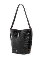 Black leather handbag with a crocodile-effect finish, model TORES-1417-9G(Z26); angled product view on a white background.