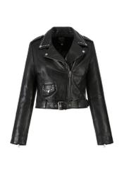 Women's leather jacket with decorative rivets KURDS-0422-1277(W23)-04