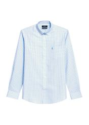 Men's light blue checkered cotton shirt KOSMT-0277-58(Z25), product view from the front on a white background.