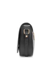 Black leather semi-circular messenger bag TORES-0972E-99(Z25), side product view on white background.