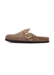 Women's suede camel flip-flops BUTYD-1267-1D(W26), side view of the product on a white background.