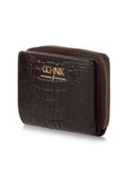 Dark brown leather women's croco wallet PORES-0810-90(W23)-03