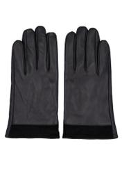 Men's black leather gloves REKMS-0090-99(Z26), product view from above, on white background.
