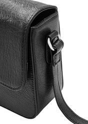 Women's black leather messenger bag TORES-1245-99(W26) - close-up detail view, on white background.