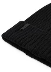 Men's winter hat in black CZADT-0088-99(Z 25), close-up of the product detail, view on a white background.