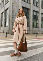 Beige women's fur coat with wool FUTDW-0035-80(Z25)