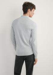 Light gray men's stand-up collar sweater SWEMT-0189-9A(W26) - front product view, modeled against a light background. Knee-length silhouette visible.