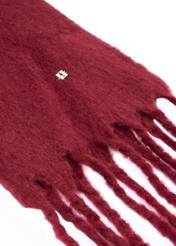 Red women's scarf with a wool blend SZADT-0204-42(Z25), close-up of the product detail, view on a white background.