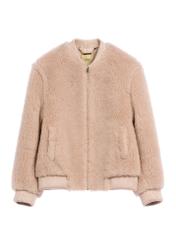 Beige short women's wool fur coat FUTDW-0045-1B(Z26), front product view on white background.
