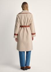 Beige women's fur coat with wool FUTDP-0035-80(Z 25) - back view of the product on a model against a white background. Full body visible.