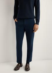 Men's navy blue trousers SPOMT-0115-7E(W26), front view of the product on the model. Half of the silhouette visible.