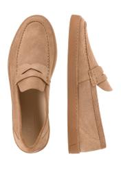 Men's beige leather moccasins BUTYM-0498-1B(W26), product view from above on white background.