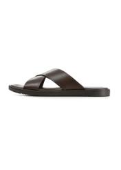 Men's dark brown leather slides BUTYM-0536-1I(W26), side view of the product on a white background.