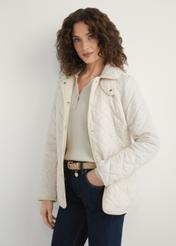 Light beige women's transitional jacket KURDT-0640-0B(W26) - front product view, against a light background. Mid-length silhouette visible.