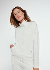 Cream women's sweatshirt with a stand-up collar BLZDT-0106-12(Z24)-04