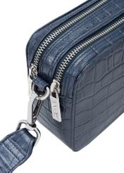 Small navy blue leather croco handbag TORES-1231-7D(W26), close-up of the product detail on a white background.