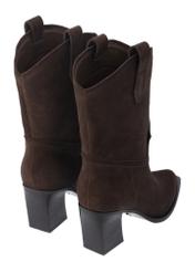 Women's dark brown suede ankle boots BUTYD-1336-1I(Z26), back view of the product on a white background.