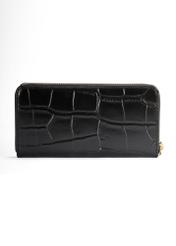 Black large women's croco wallet PORES-0908-9G(Z26) - product view from the back, on a white background.