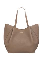 Women's leather shopper bag in cool beige color TORES-1358-1K(Z26), front product view on white background.