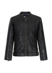 Men's black leather jacket with stand-up collar KURMS-0315-5427(Z23)-04