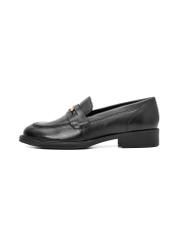 Women's black leather moccasins with logo BUTYD-1199-99(Z25), side view of the product on a white background.