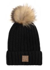 Black women's hat with pompom CZADT-0066A-99(Z25), front product view on white background.