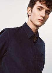 Navy blue men's corduroy shirt KOSMT-0318-69(Z23)-03