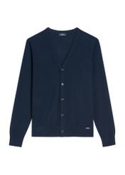 Navy blue men's wool cardigan KARMT-0005-68(Z25) - front product view on white background.
