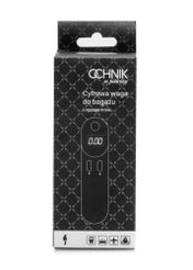Digital luggage scale AW-010-0002-99(W25), front view of the product in the package on a white background.