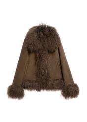 Brown women's wool fur coat FUTDF-0113-3182(Z25) - front product view on white background.