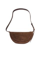 Brown suede semi-circular women's handbag TORES-1178-89(Z25) - back view of the product on a white background.