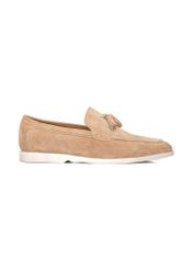 Men's beige suede moccasins BUTYM-0525-1B(W26), side view of the product on a white background.