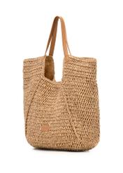 Beige straw shopper bag TOREC-1223-1E(W26) - diagonal product view, on a white background.
