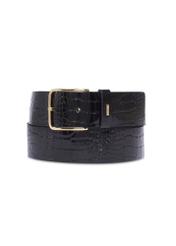 Black croco leather women's belt PASDS-0357-9G(Z26) - front product view, on white background.