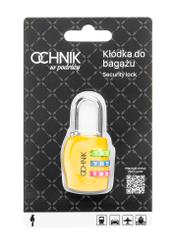 Yellow combination padlock AW-015-0005-2B(W26), front view of the product in the packaging on a white background.
