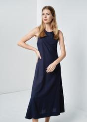 Long navy blue dress with thick straps SUKDT-0192-68(W24)-02