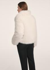 Cream short women's fur coat FUTDP-0077-12(Z25), back view of the product on the model. Half of the silhouette visible.