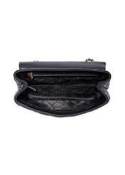 Black quilted women's handbag on a chain TOREC-1117-99(W26), product view inside on a white background.