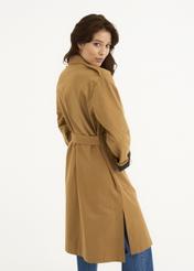 Women's honey colored coat with belt KURDT-0357-81(W22)-03