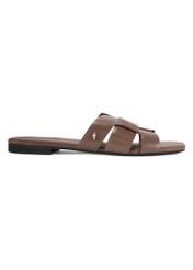 Women's flip-flops with braid in cool brown color BUTYD-0904D-1K(W26), side view of the product on a white background.