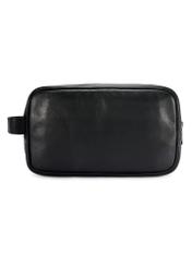 Black leather men's cosmetic bag TORMS-0490-99(W26), product view from the back on a white background.