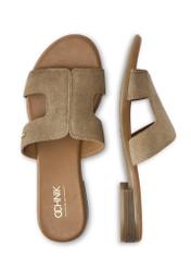 Women's leather slides in cool beige color BUTYD-1064A-1K(W26), product view from above on a white background.