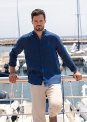 Dark blue linen men's shirt KOSMT-0337-61(W25)