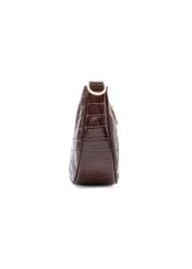 Brown leather medium women's croco handbag TORES-1022E-89(Z25), side product view on white background.