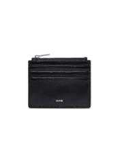 Black leather card case PORMS-0732-99(Z26) - front product view, on white background.
