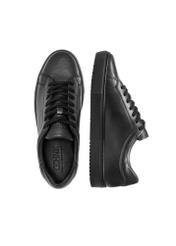 Black leather sports shoes BUTYM-0503A-99(W26), product view from above on white background.