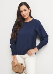 Navy blue women's blouse with ribbed cuffs BLUDT-0158-69(W23)-01