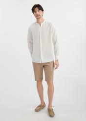 White linen men's shirt KOSMT-0337-12(W25) - front view on a model on a white background. Full silhouette visible.